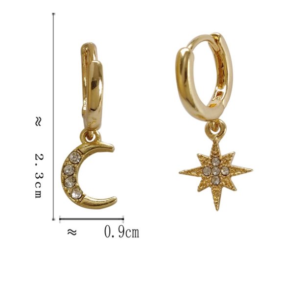 💕Last One Moon Star Rhinestone Hugges Earrings - Picture 7 of 9